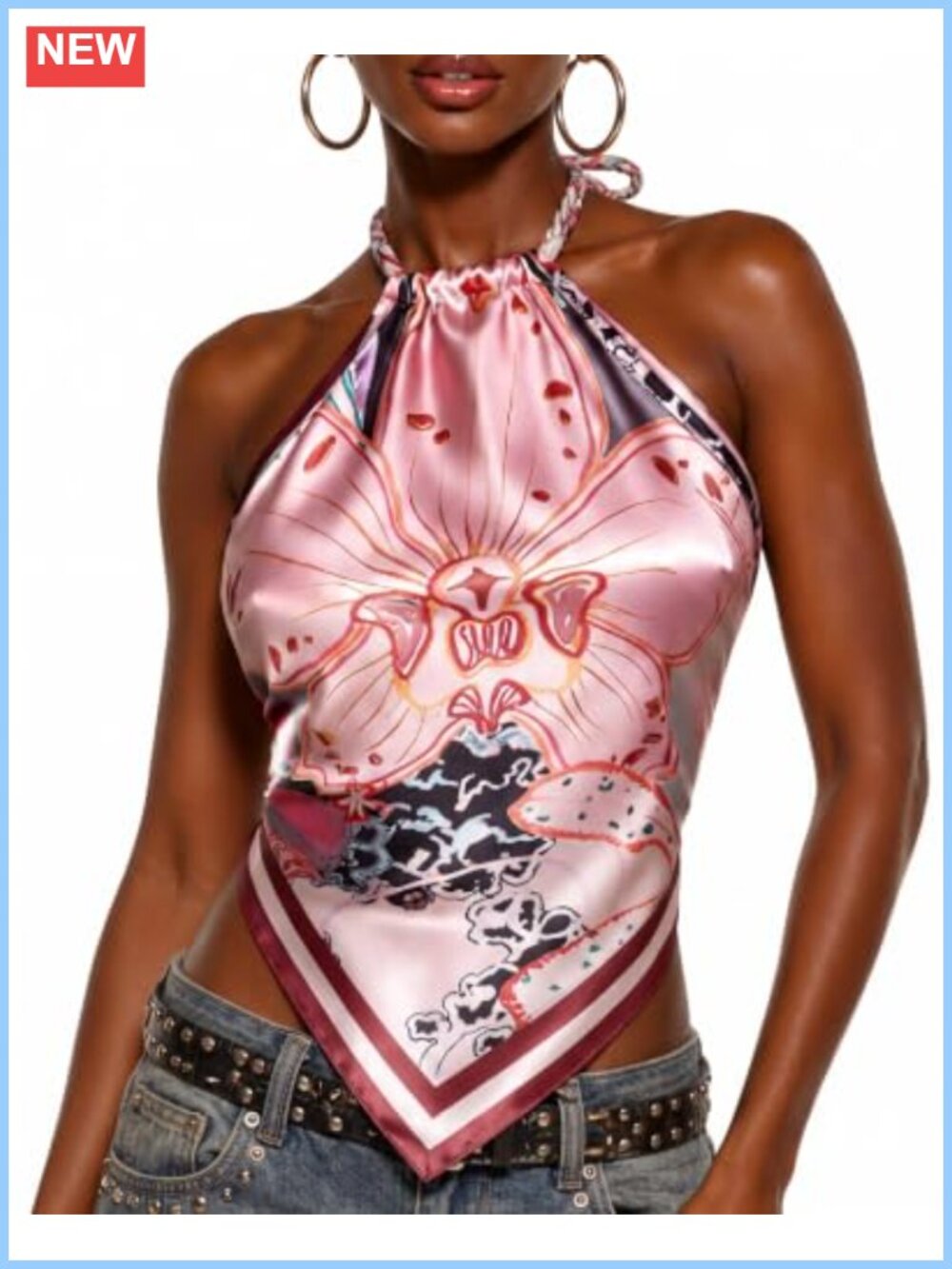 Women's Paisley Halter Top Boho Sleeveless Crop Tank Top Tie Neck